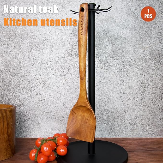 Wooden Spatulas, 1 Pcs Natural Teak Wood Spoon for Cooking Wooden Kitchen Utensil Wooden Spoons & Spurtle for Cooking