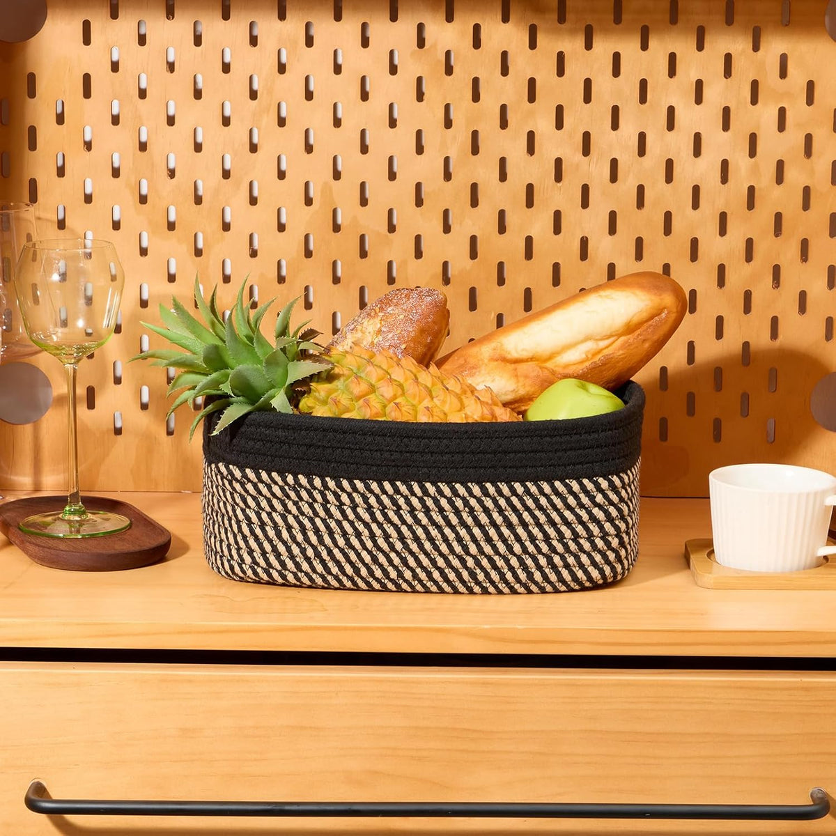 Small Storage Baskets for Organizing | Closet Organizer Bins | Shelf Toy Basket | Woven Rope Baskets | Cube Decorative Box | Shallow Basket | 11.5x7.5x4.7” | 3 Packs Black Brown