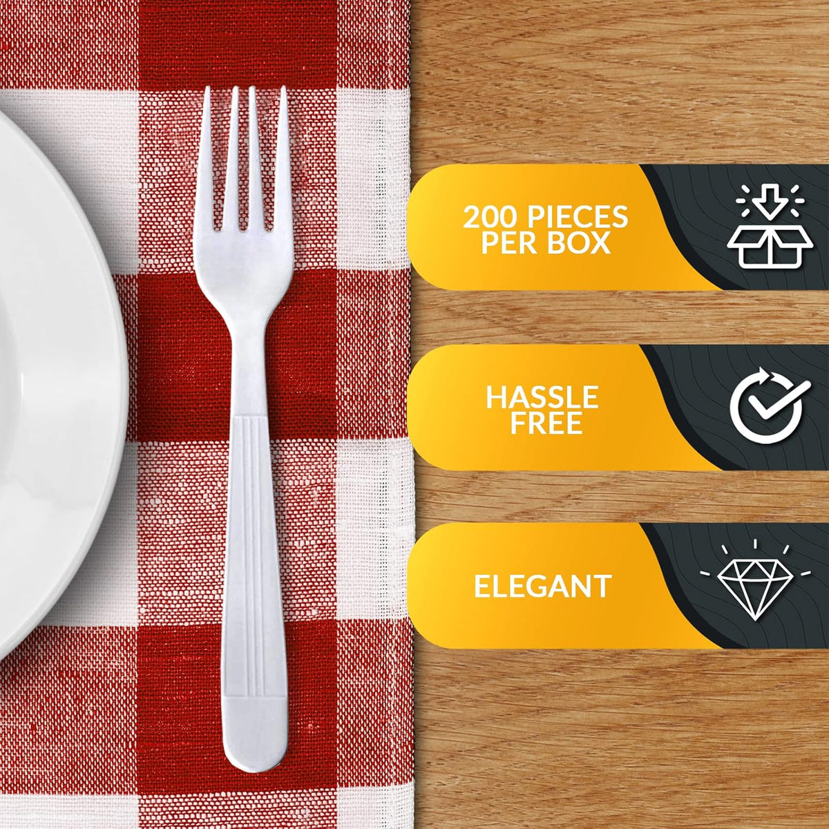 PAMI Heavy Weight Disposable Plastic Forks [200-Pack] - Bulk King Size Deluxe White Plastic Silverware For Parties, Weddings, Catering Food Stands, Takeaway- Heavy-Duty Single-Use Partyware Forks