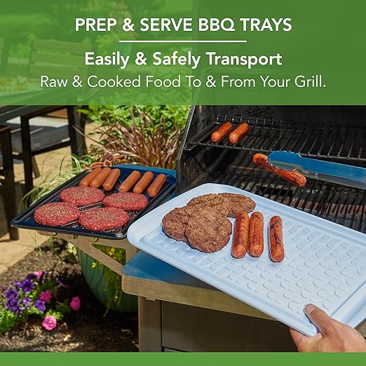 Tovolo Prep & Serve BBQ Trays Pack of 2 (Large - Black/White) - Serving Trays for Kitchen, Grill, Meal Prep, Smoker, Griddle, Barbeque, & More/BPA-Free & Dishwasher-Safe