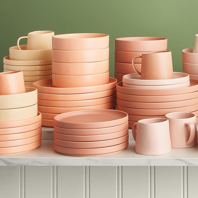 Stone lain Stella Pasta Bowl 6-Piece Set, Round, Porcelain, Peach