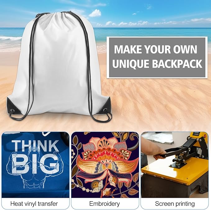 KUUQA 12 Pcs Drawstring Backpack Bags Bulk White Drawstring Bag Foldable Gym Bag Sports Cinch Sack String Backpack Storage Bags for Women Men Shopping Gym Travel Sports
