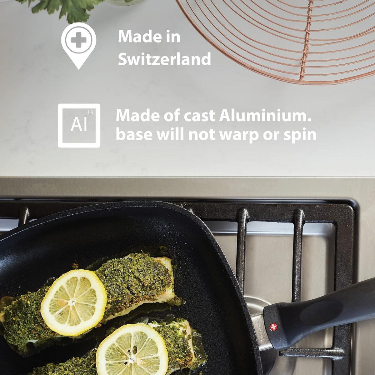 Swiss Diamond 12.5" (5.3 Qt) Wok HD Nonstick Induction Diamond Coated Aluminum Wok, Includes Lid Dishwasher Safe and Oven Safe Wok, Grey