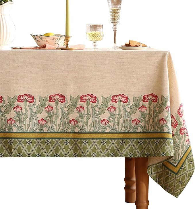 patdrea Designer Green Table Cloth for Square Table,Vintage Linen Leaves Pattern Breathable Tablecloth,Floral Cover Decor for Kitchen Dining Christmas,Thanksgiving,67"x67"-Cecilia D
