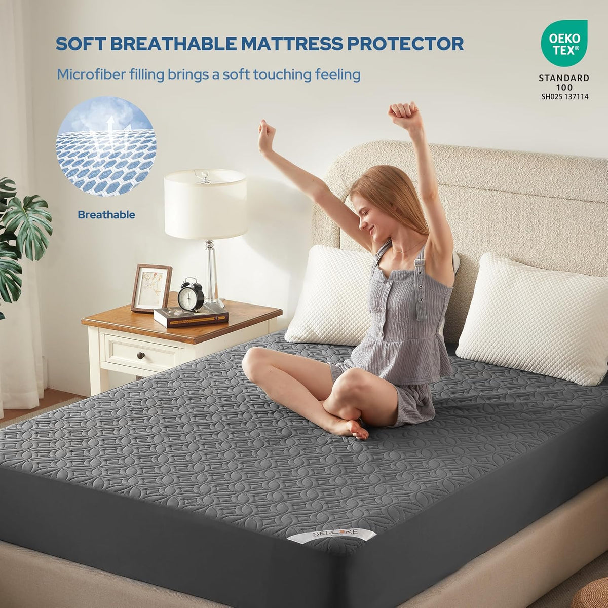 BEDLORE Waterproof Mattress Protector, Full Size Mattress Pad with Deep Pocket 6"-15" Depth, Soft Dirt-Proof Double Bed Mattress Cover for Bedroom, College Dorm, Hotel (Gray)
