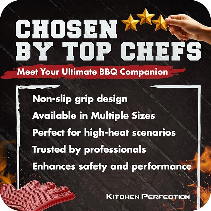 Kitchen perfection XL Silicone Smoker Oven Gloves-Extreme Heat Resistant BBQ Gloves-Handle Hot Food Right on Your Grill Fryer&Pit|Waterproof Grilling Cooking Baking Mitts|Superior Value Set+3 Bonuses
