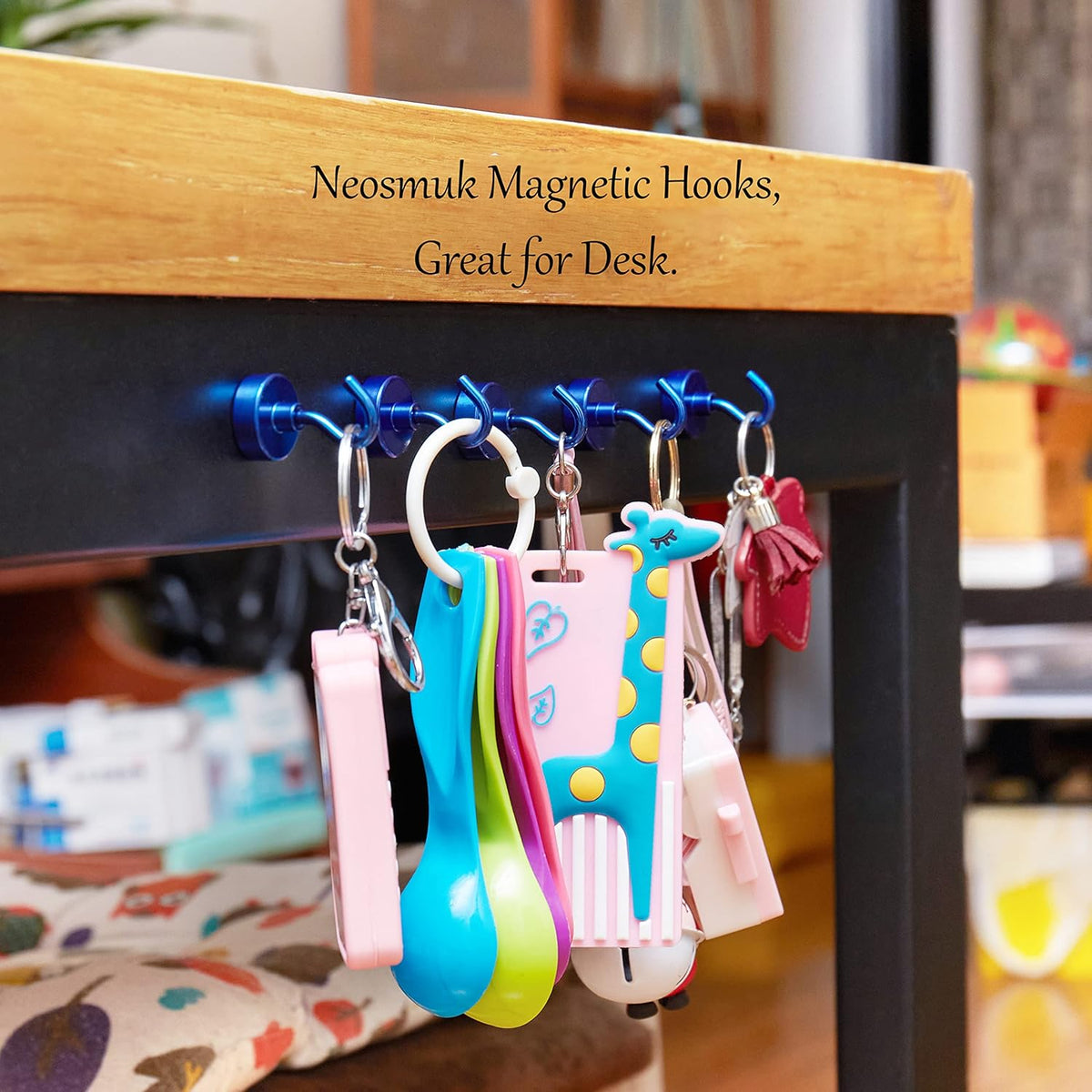 Neosmuk Magnetic Hooks, Heavy Duty Earth Magnets with Hook for Refrigerator, Extra Strong Cruise Hook for Hanging, Magnetic Hanger for Cabins, Grill (Navyblue, Pack of 10)