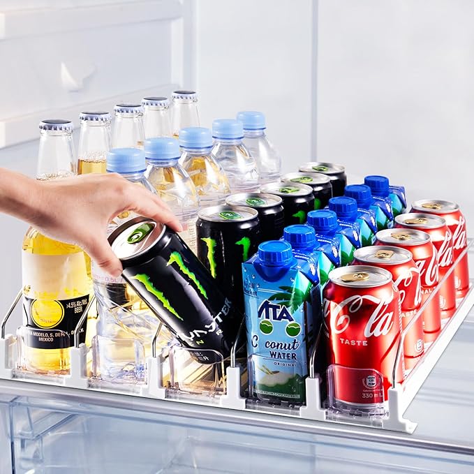 Drink Organizer for Fridge, Soda Can Dispenser for Refrigerator, Automatic Drink Dispenser for Fridge Holds up to 25 Cans, 5 Row