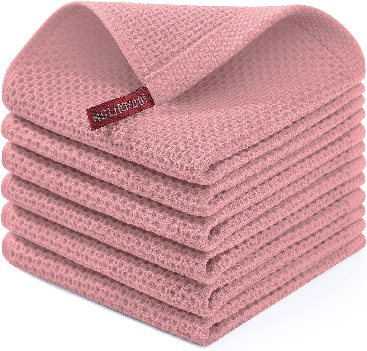 Homaxy 100% Cotton Waffle Weave Kitchen Dish Cloths, Ultra Soft Absorbent Quick Drying Dish Towels, 12 x 12 Inches, 6-Pack, Dried Rose