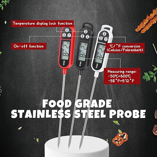 12 Pcs Meat Food Thermometer Food with Probe Water Liquid Instant Read Digital Thermometer Kitchen Cooking Supplies for Cooking BBQ Milk Yogurt (Black,White,Red)