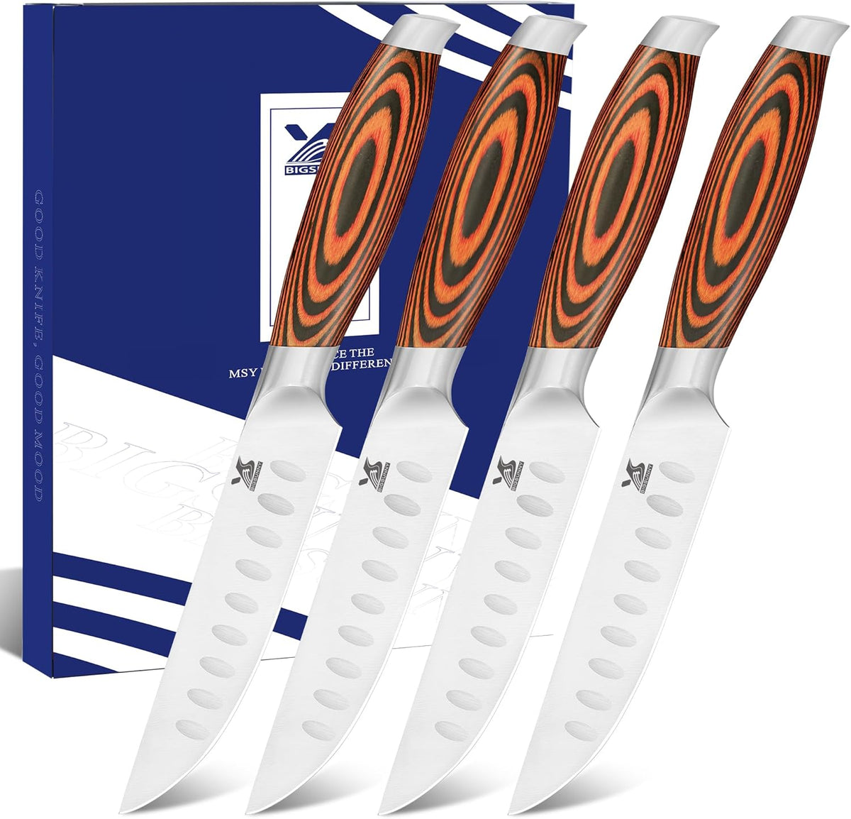 MSY BIGSUNNY Steak Knife Set, 4-Piece, German Steel 5-Inch Blade, High-end Ergonomic Handle Steakhouse Knife Set (Steak Knife Set 5")