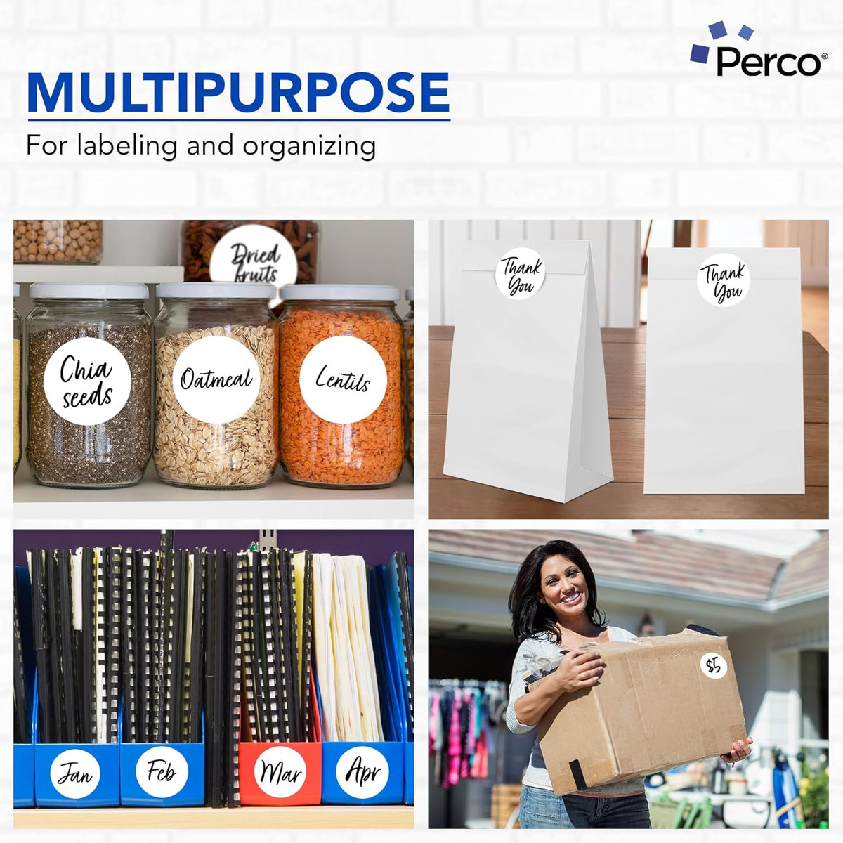 Perco White 3-Inch Perforated Circle Dot Sticker Labels — 10 Rolls, 5,000 Round Stickers — with Permanent Adhesive for Moving Boxes, Sale Signage, Displays, Status Messaging—Made in USA