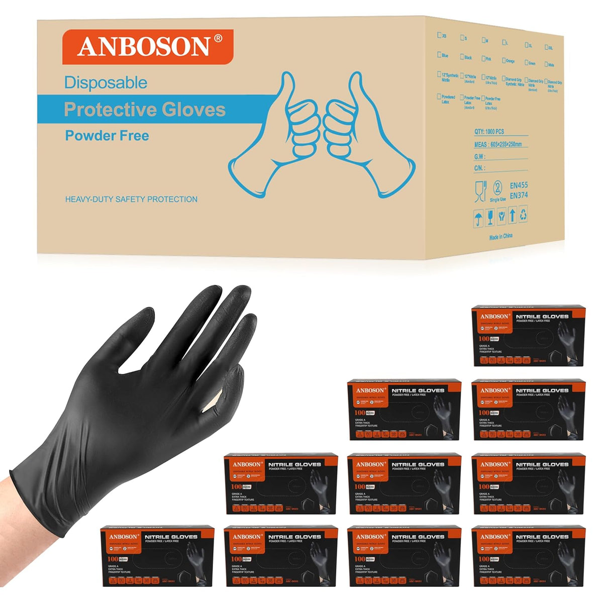 6 mil Disposable Nitrile Gloves, Heavy Duty Disposable Glove, Cooking Gloves, Latex Free, Powder Free (Black of 1000, Large)