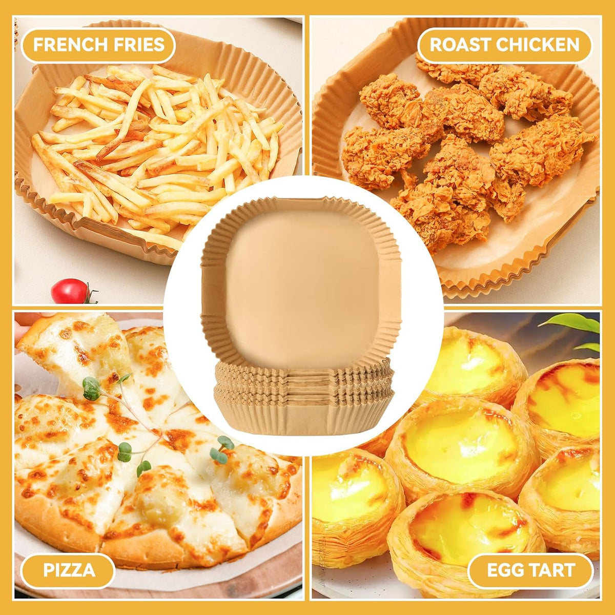 125Pcs 8 inch Square Disposable Air Fryer Parchment Liners-Non-Stick Parchment Sheets for Air Fryer Basket Microwave – Oil-proof, Water-proof, Effortless Cleanup for Baking