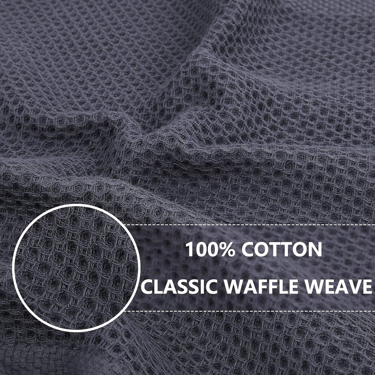Homaxy 100% Cotton Oversized Waffle Weave Kitchen Dish Towels, Ultra Soft Absorbent Quick Drying Cleaning Towel, 20 x 28 Inches, 6-Pack, Dark Grey