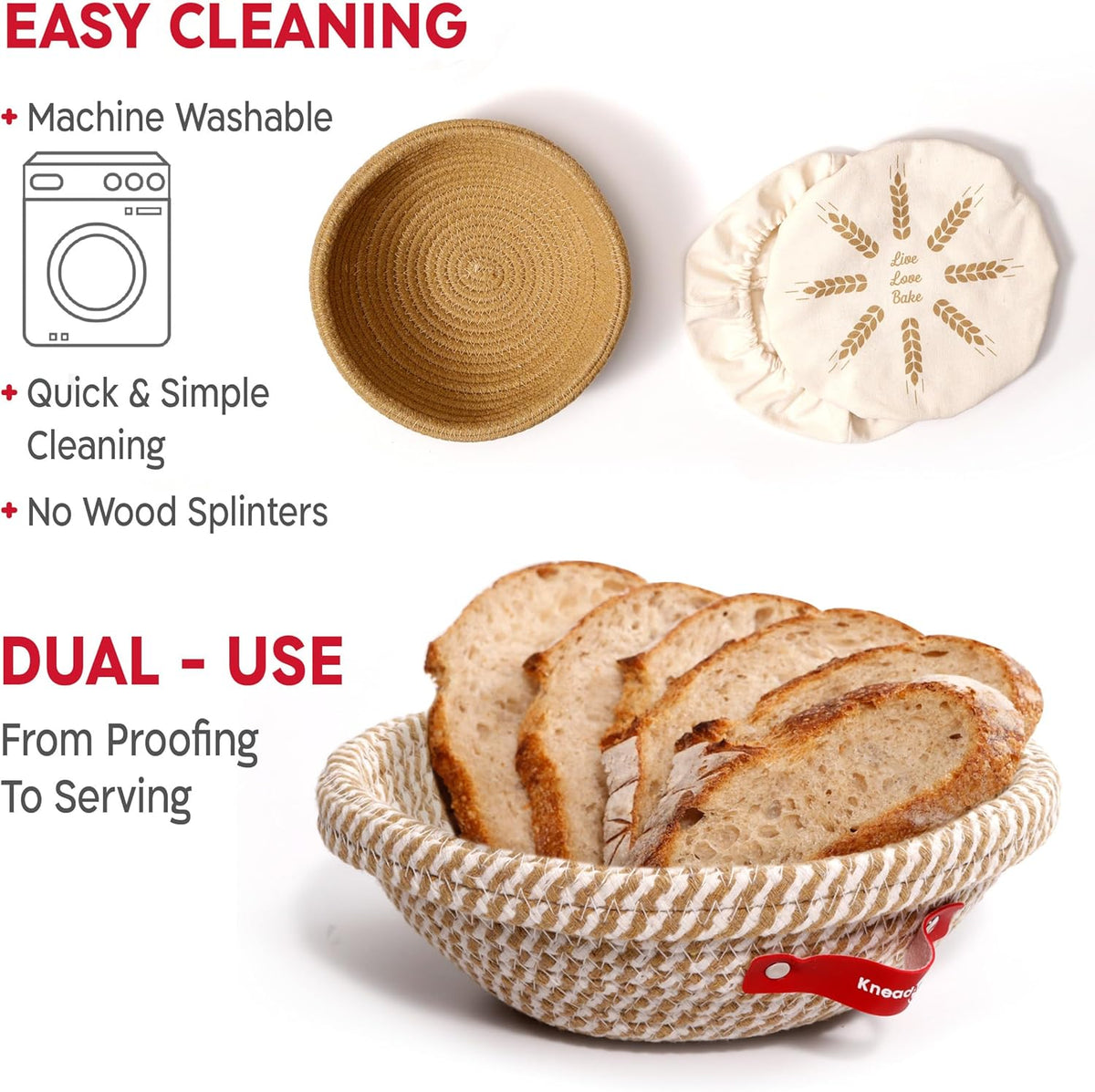KneadAce Sourdough Starter Kit (PRO 34oz Jar, 2xRound Baskets, Red Bread Lame)
