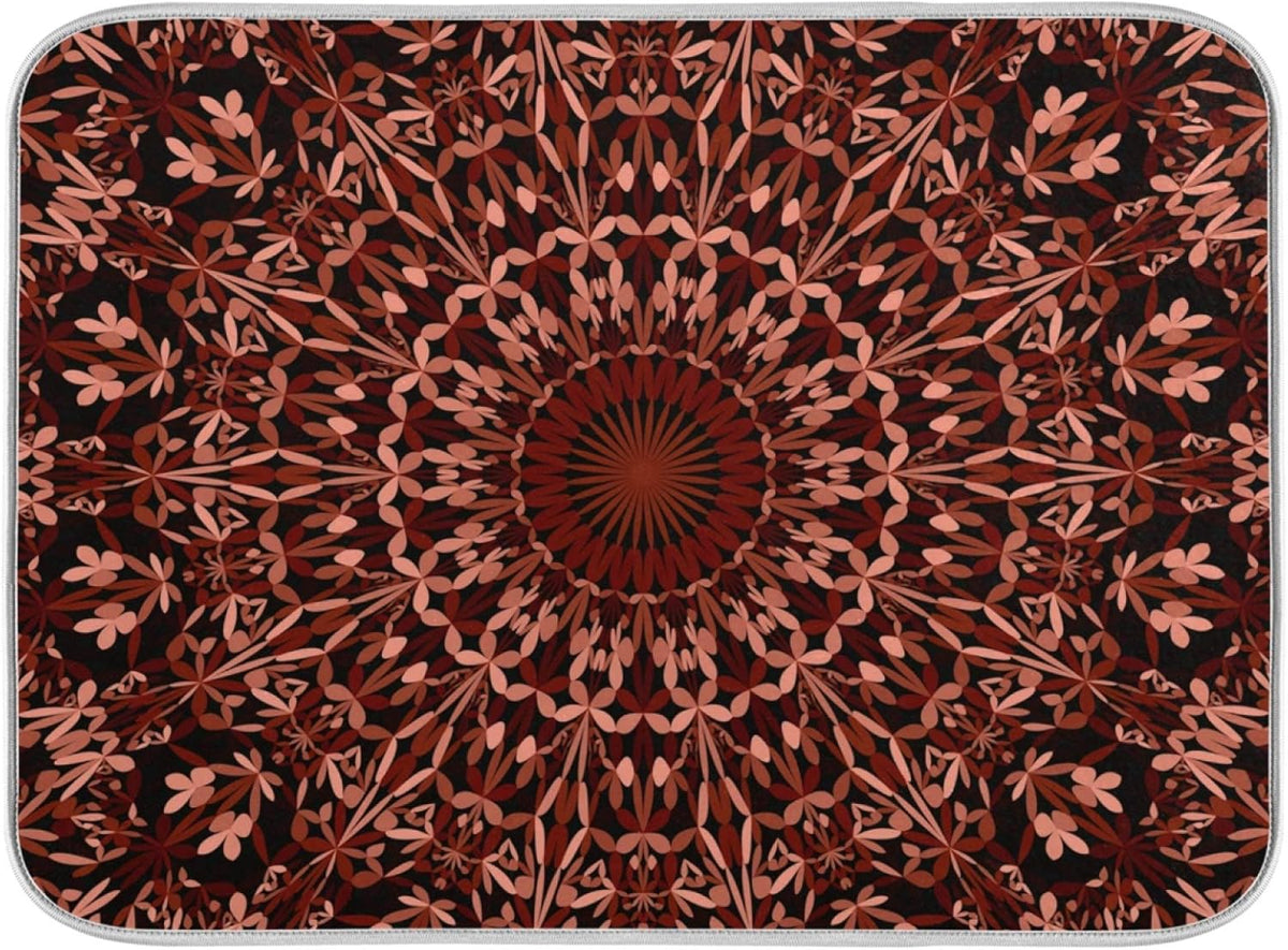 Super Absorbent Dish Drying Mat, Microfiber Fast-Drying Dish Mat, 24" x 18", Kitchen Dish Drying Pad, Mandala Maroon Boho