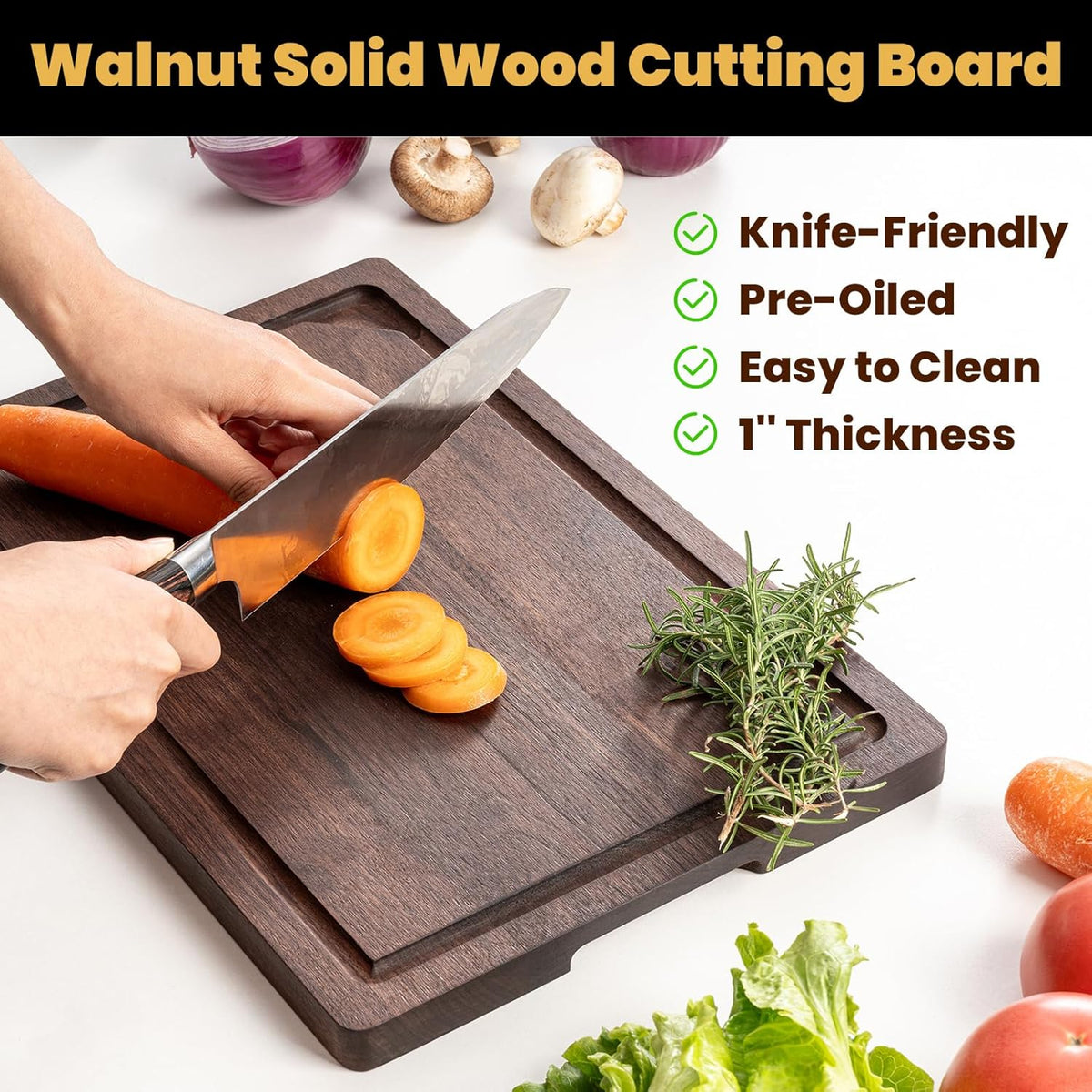 Heimlove 24x18 Walnut Cutting Board, Wooden Cutting Boards for Kitchen, Large Butcher Block Cutting Board, Wood Cutting Boards for Kitchen with Juice Groove, Gift for Festival, Wedding(Gift Box)