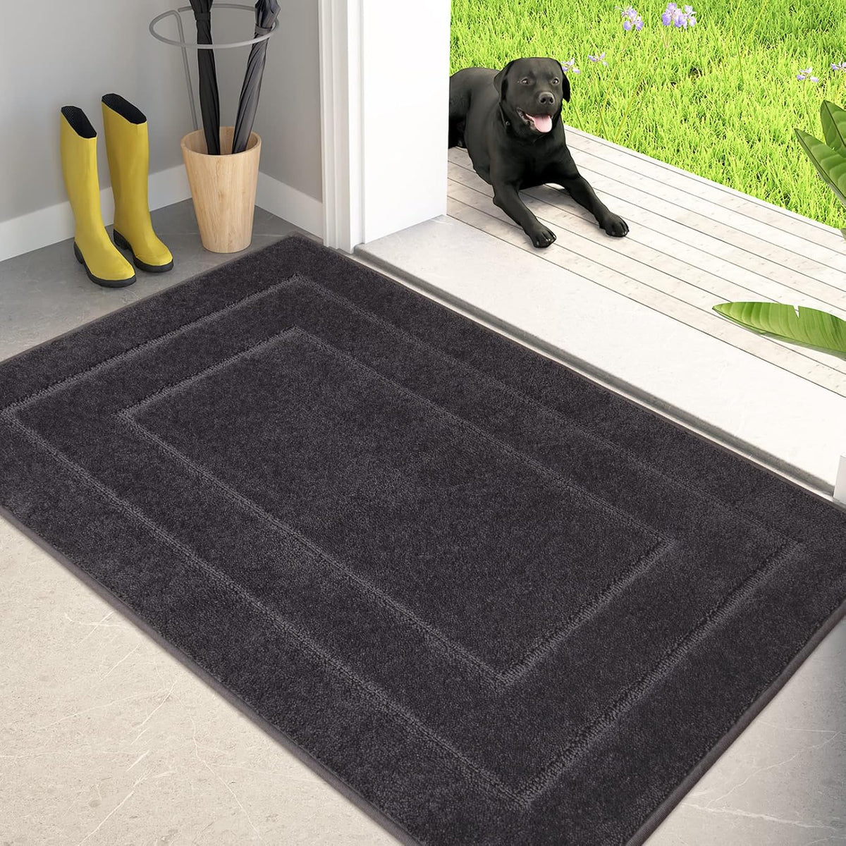 PURRUGS Dirt Trapping Door Mat 32" x 47", Non-Slip/Skid Machine Washable Entryway Rug, Dog Doormat, Super Absorbent Welcome Mat for Muddy Wet Shoes and Paws, Charcoal