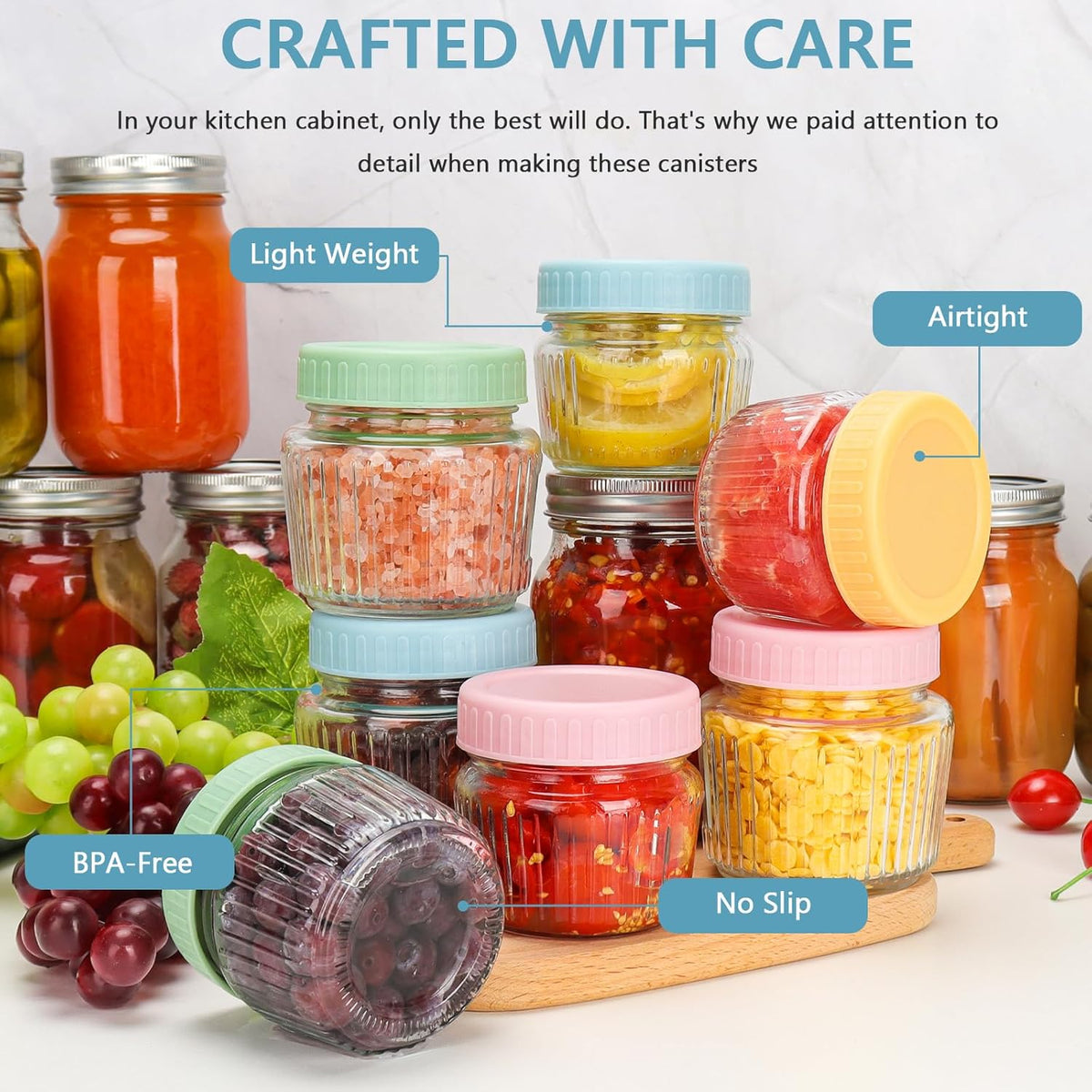Cehomi 8 oz Mason Jars 6 Pack, 240 ml Glass Canning Jars with Regular Mouth Lids, Small Glass Storage Containers for Jelly, Jam, Honey, Pickles, Spice, Overnight Oats