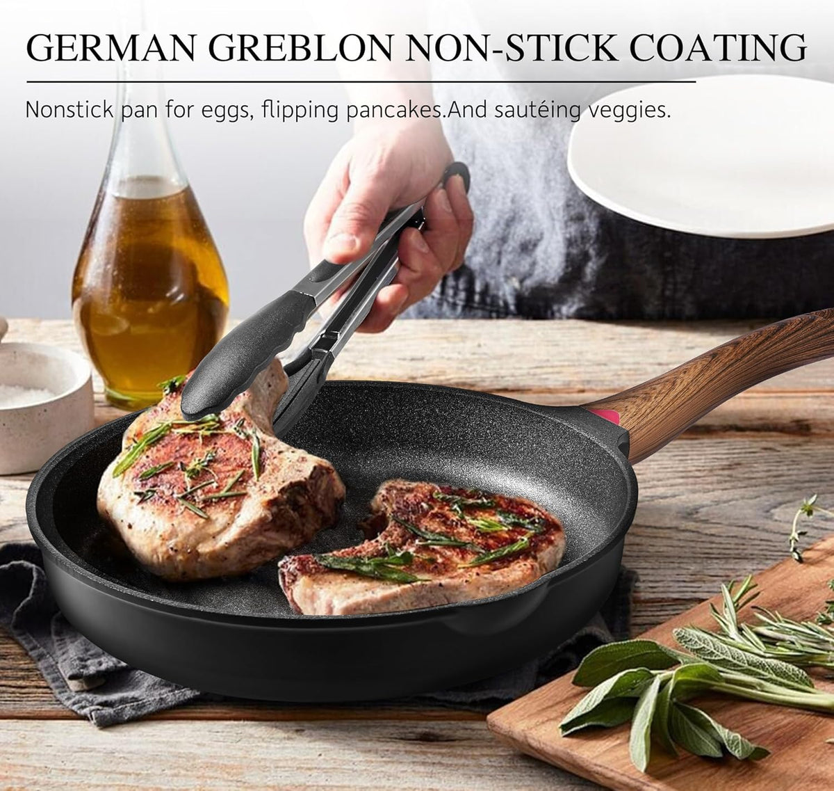 Vinchef 12.5" Non Stick Frying Pans, Skillet with Lid Used for All Stoves, Induction Non Toxic Cookware, Cooking Pans Nonstick Capable of Kitchen