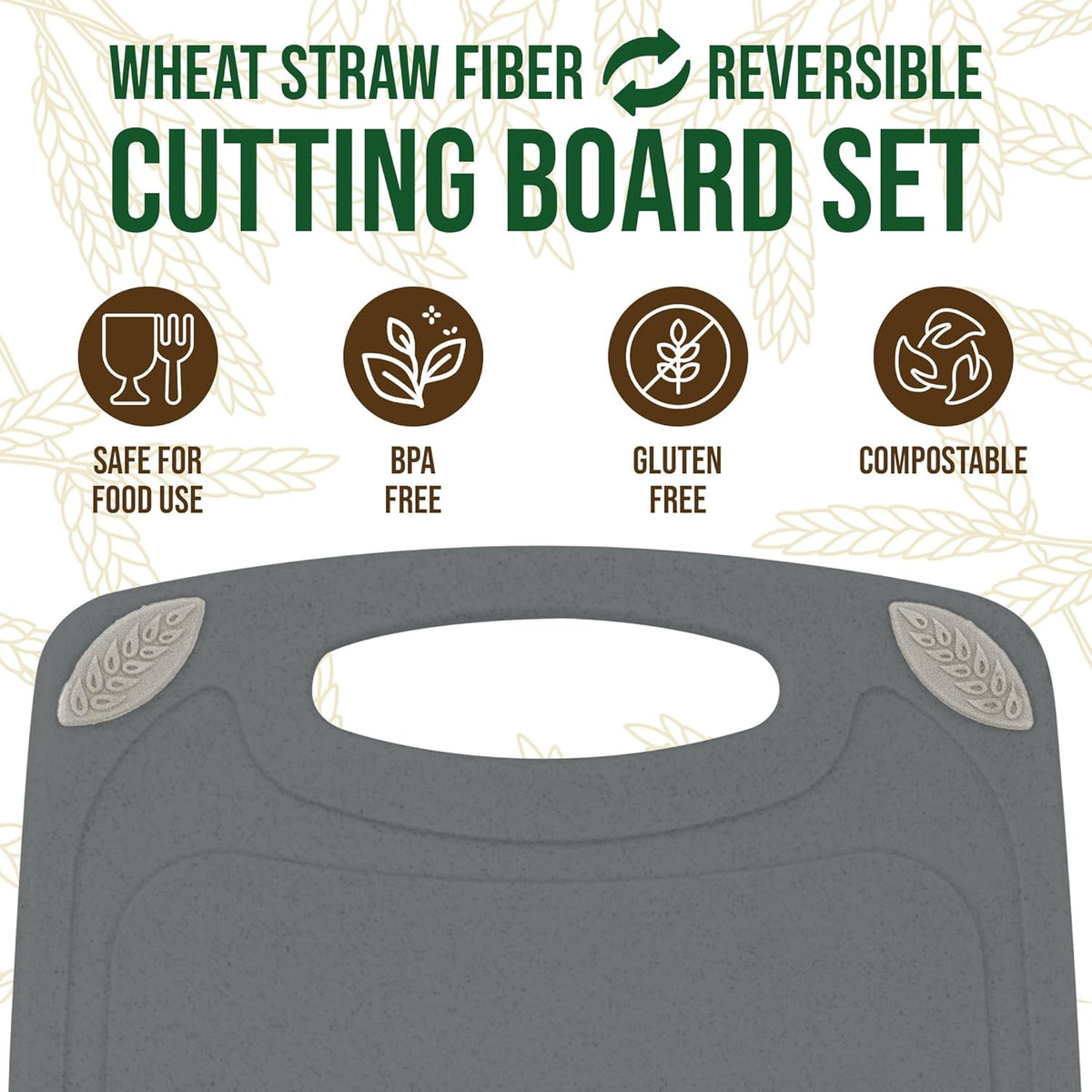 2-Piece Reversible Cutting Board Set Made from Natural Food Grade Wheat Straw Material - Eco-Conscious Alternative to Plastic - Gluten Free & BPA Free Chopping Boards for Kitchen