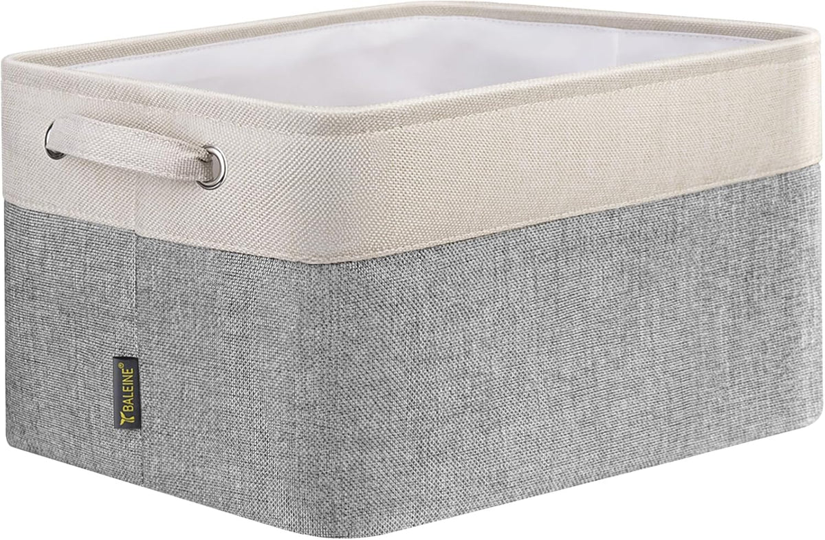 BALEINE 1 Pack Fabric Storage Bins for Shelves, Linen Storage Baskets for Organizing, Decorative Closet Bins for Clothes, Home (Grey, 12"x8"x8")