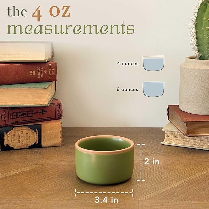 Mora Ceramic Ramekins - 4oz, Set of 6 - Small Oven Safe Baking Dishes/Cups - For Personal Pudding, Creme Brulee, Souffle, Serving Dip, Custard, Ice Cream - Single Mini Bowls - Artisan Colors
