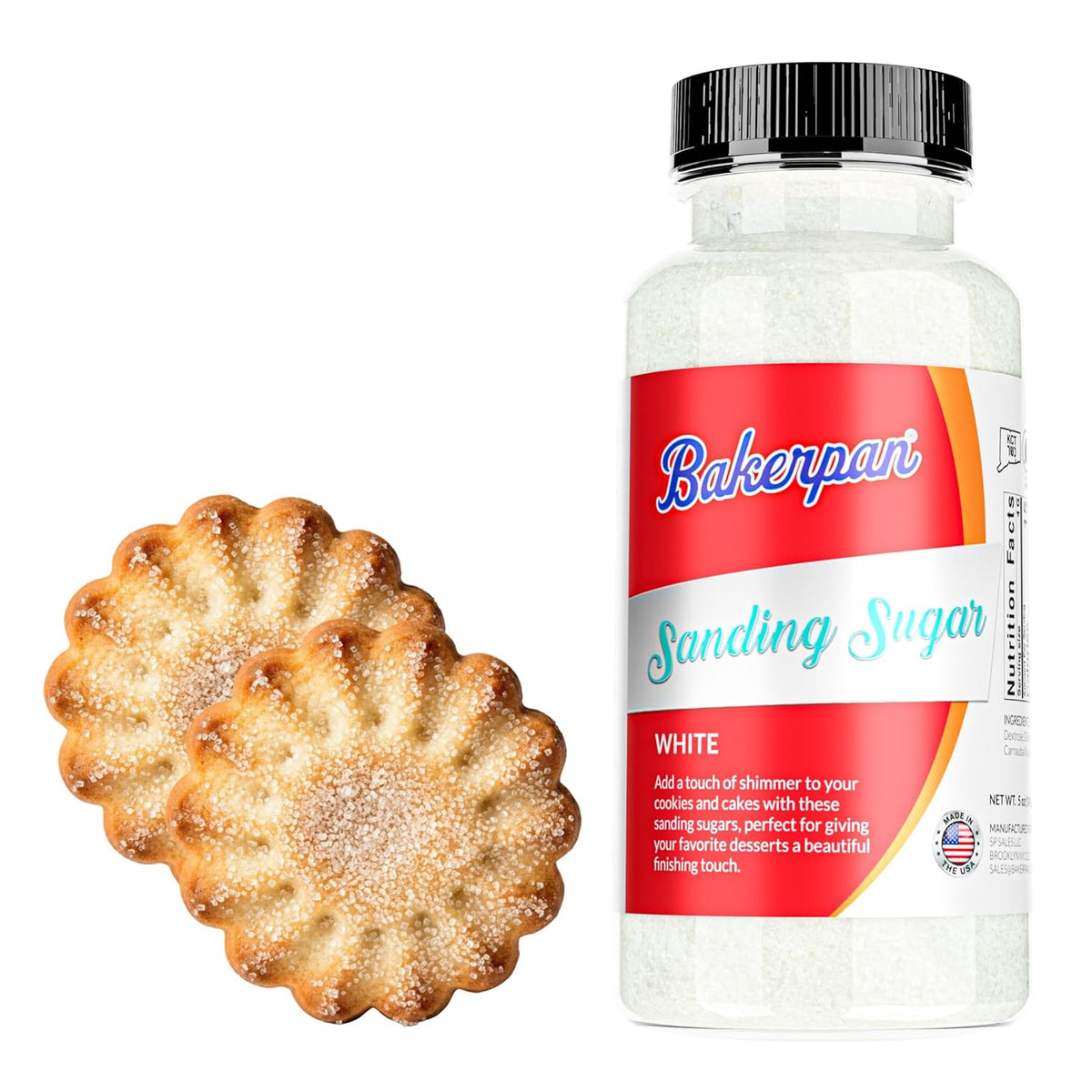 Bakerpan White Sanding Sugar for Baking & Cookie Decorating - 5 Ounce Edible White Sugar Sprinkles for Cookies, Cakes, Cocktails (Made In USA)