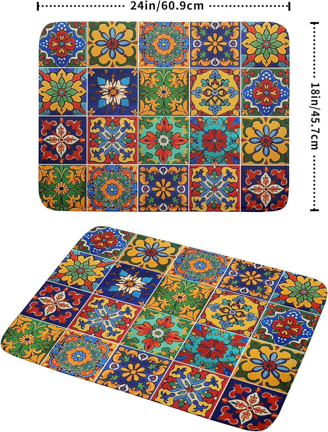 Mexican Tiles Dish Drying Mat for Kitchen Counter Absorbent Microfiber Dish Drying Pad Kitchen Gadgets Multi-use