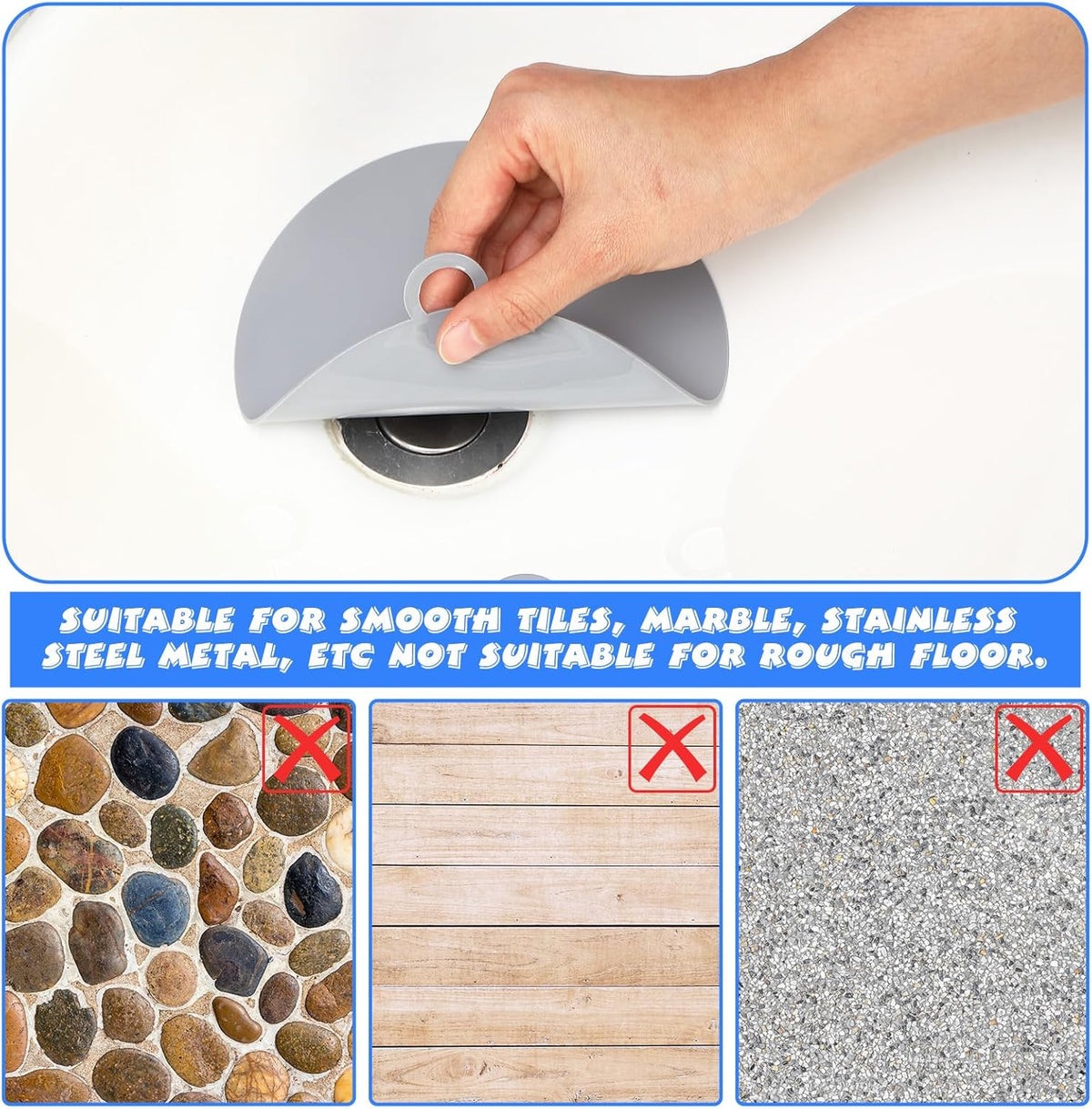 Yinkin 6 Pcs Drain Covers to Keep Bugs Out Silicone Shower Floor Tub Stoppers Bathtub Drain Stoppers Sewer Anti-Odor Mats Deodorizing Plugs for Bathroom(6 x 6 Inch,Round,Grey)