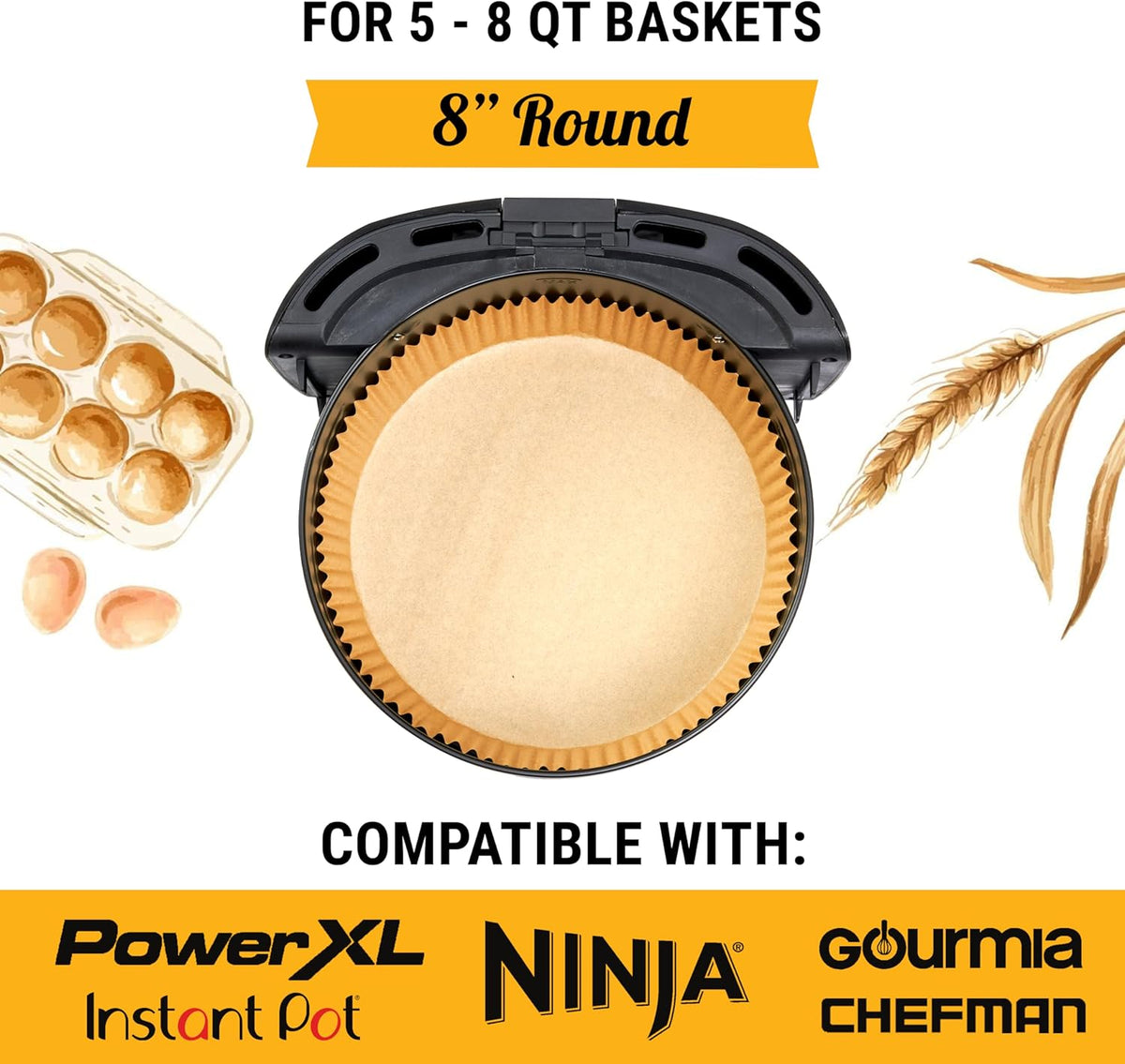 Air Fryer Liners for Ninja, 125 Pcs Round Disposable Airfryer Paper Liners – Non-Stick and Oil Proof for Easy Cleanup, Great for Oven, Pans & Baking – 8 Inch for 5-8 qt Basket by Baker's Signature