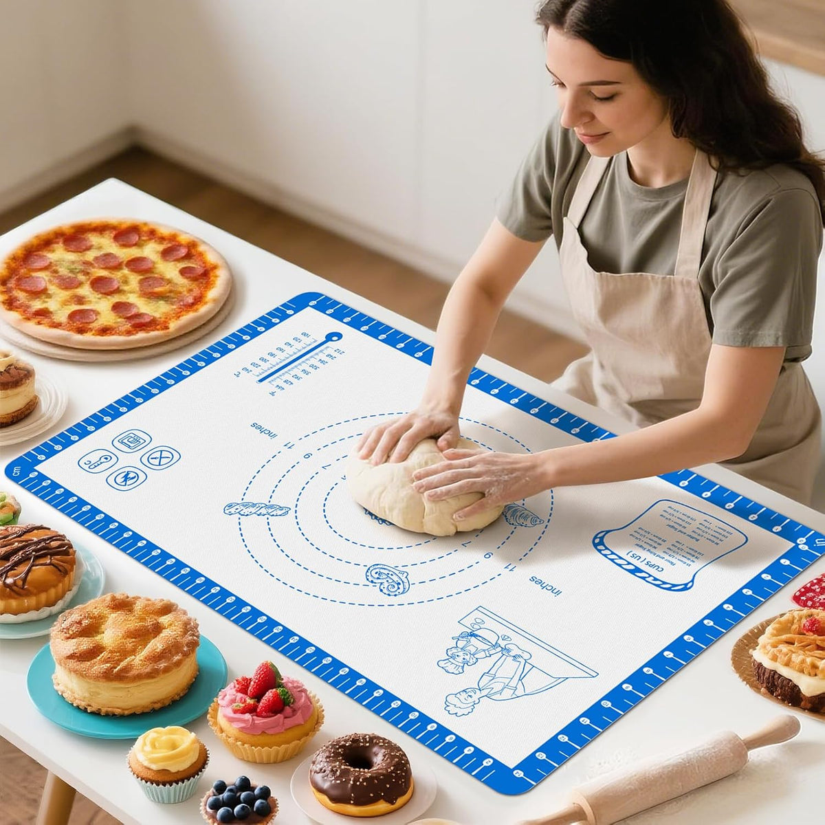 Baking Mats Silicone for Baking Sheet, non Stikc Pastry Mat for Dough Rolling, Silicone Macaron Baking Sheet for Cookie, Pizza, Surdough, Pastry,Dough Rolling out, Non Stik and 480°F Oven Safe