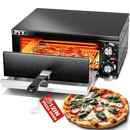PYY Electric Pizza Oven Indoor Countertop Pizza Oven Commercial Pizza Maker Machine for Home with Timer Stainless Steel Pizza Cooker,Dark Black