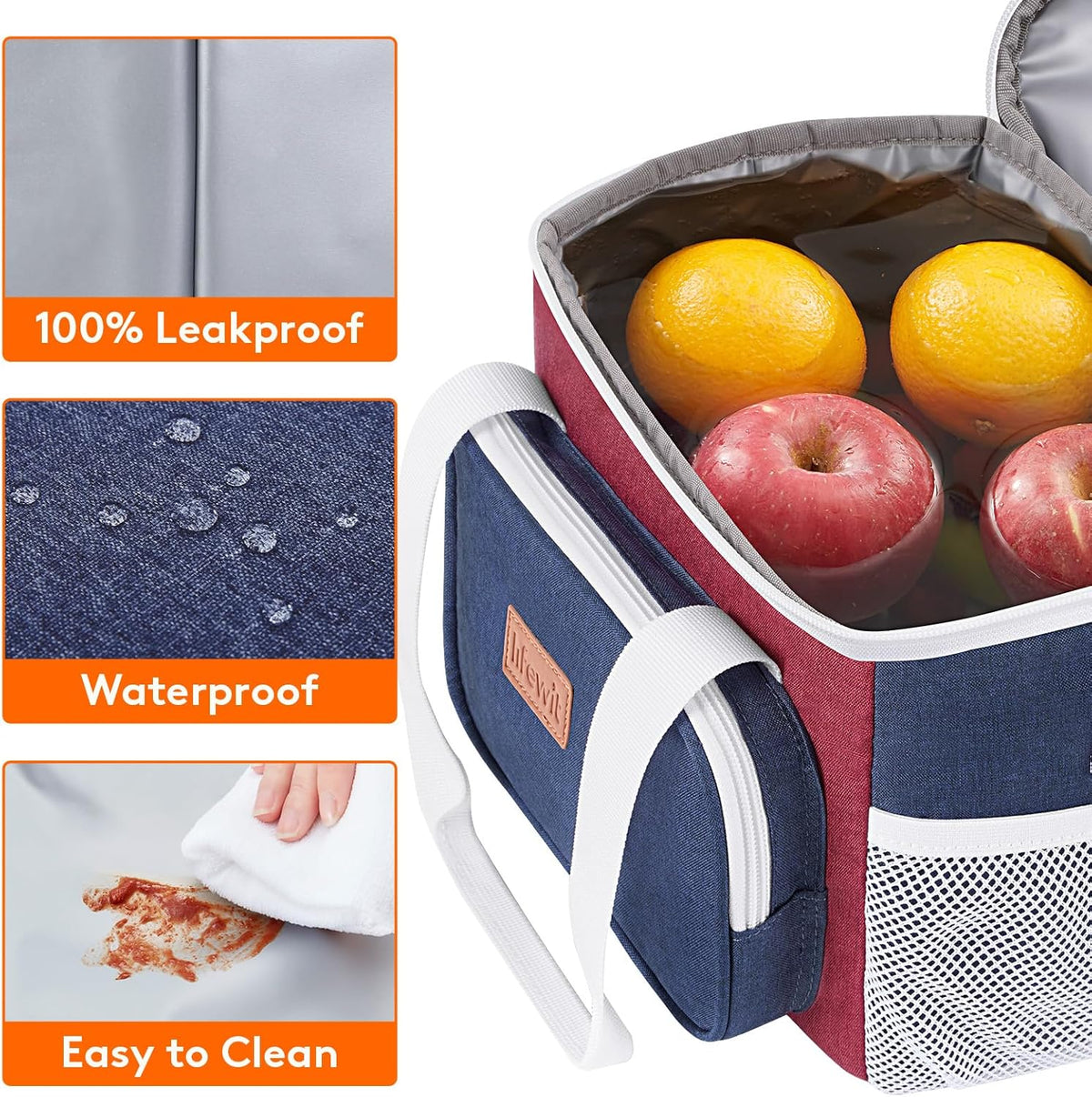 Lifewit Medium Lunch Bag Insulated Lunch Box Soft Cooler Cooling Tote for Adult Men Women, White and Red and Blue 12-Can (9L)