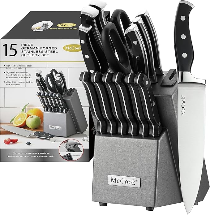 McCook® Knife Sets,German Stainless Steel Kitchen Knife Block Set with Built-in Sharpener
