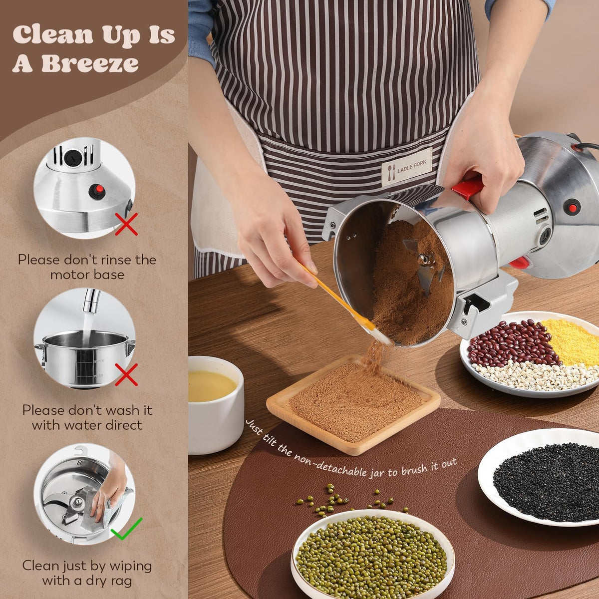 Moongiantgo Grain Mill Grinder Electric 500g Commercial Spice Grinder 2500W Stainless Steel Pulverizer Dry Grinder Grinding Machine (500g Upright, 110V)