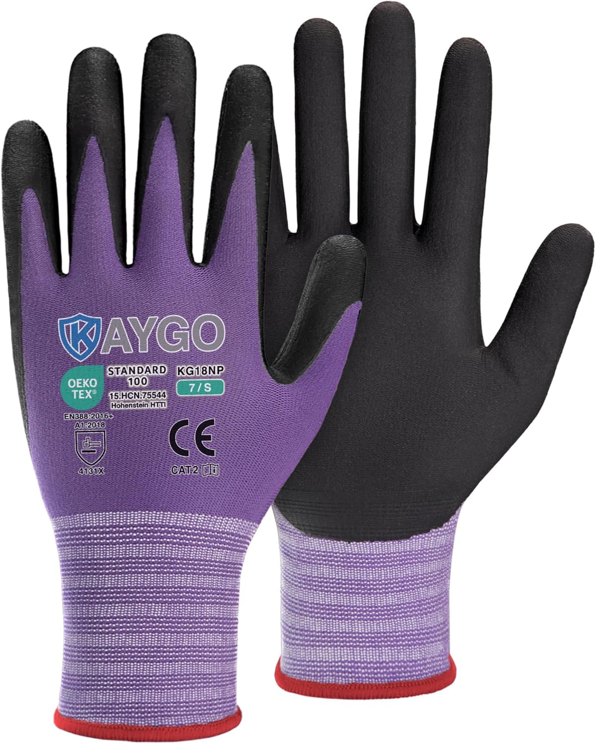 KAYGO Safety Work Gloves MicroFoam Nitrile Coated, 3 Pairs KG18NB,Seamless Knit Nylon Glove for Men and Women, Ideal for Automotive,Warehouse,Construction (S,Purple)