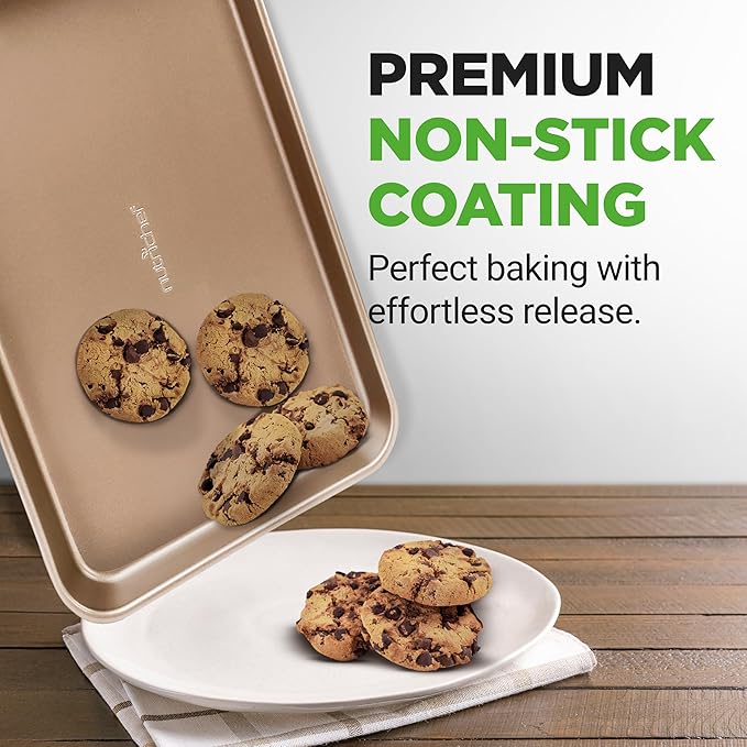 NutriChef 2 Piece Cookie Sheets for Baking, Nonstick Carbon Steel Baking Sheets - Durable, Thick, and Wrap Resistance, Easy to clean, Dishwasher & Oven Safe up to 450F