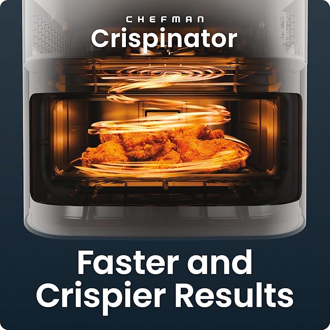 Chefman Crispinator Air Fryer 7-in-1 with 8 Qt Capacity, 450°F Max Temp & TurboFry Pro Technology for Fast, Even Results, Bake, Broil, Dehydrate, Viewing Window, Nonstick Ceramic-Coated Basket