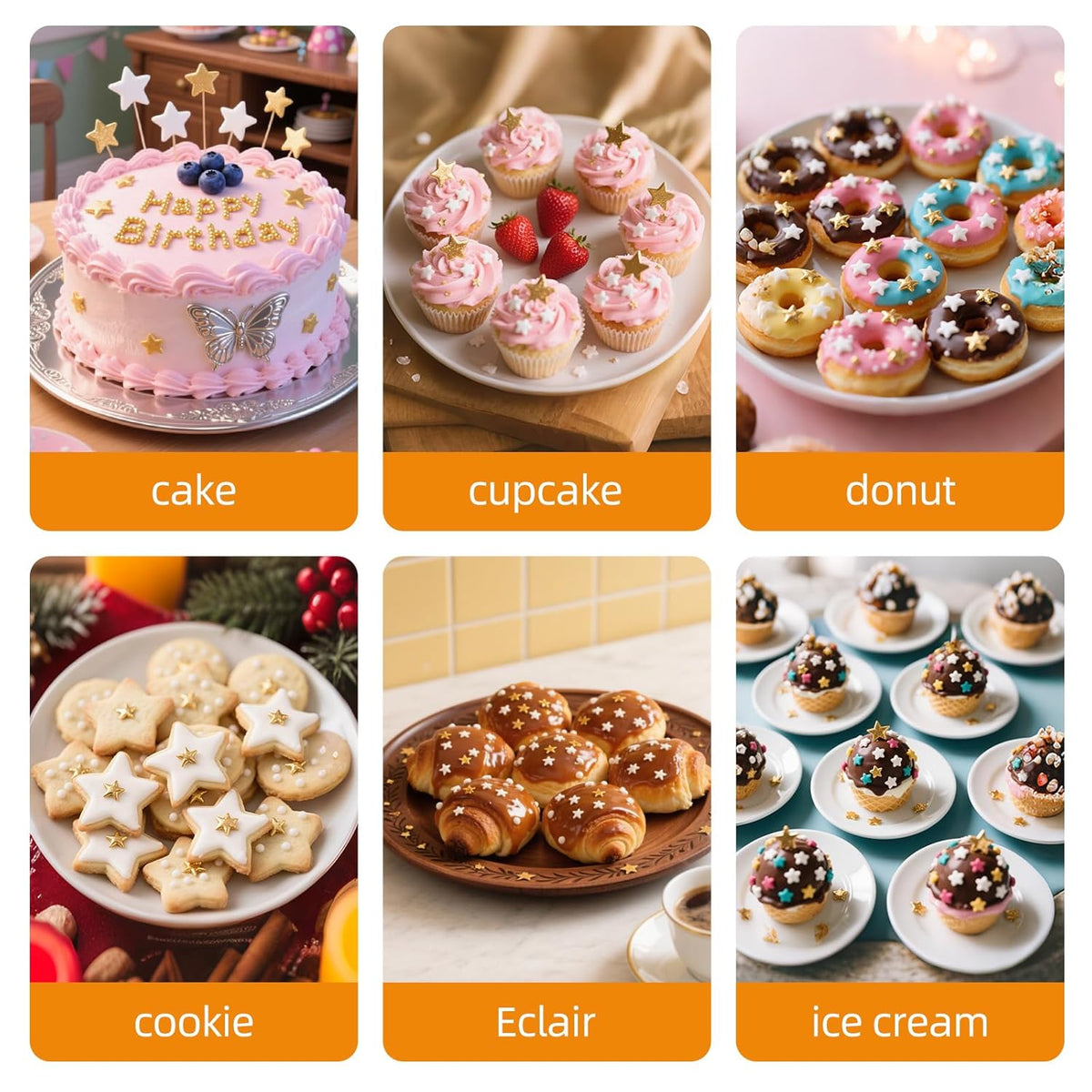 Edible Star Sugar Sprinkles, Gold and White Mix Size,Candy Star Sprinkle for Cake Decorations and Cupcake Toppers, Ice Cream, Wedding Party Valentines Christmas Supplies 130g/4.58ounce