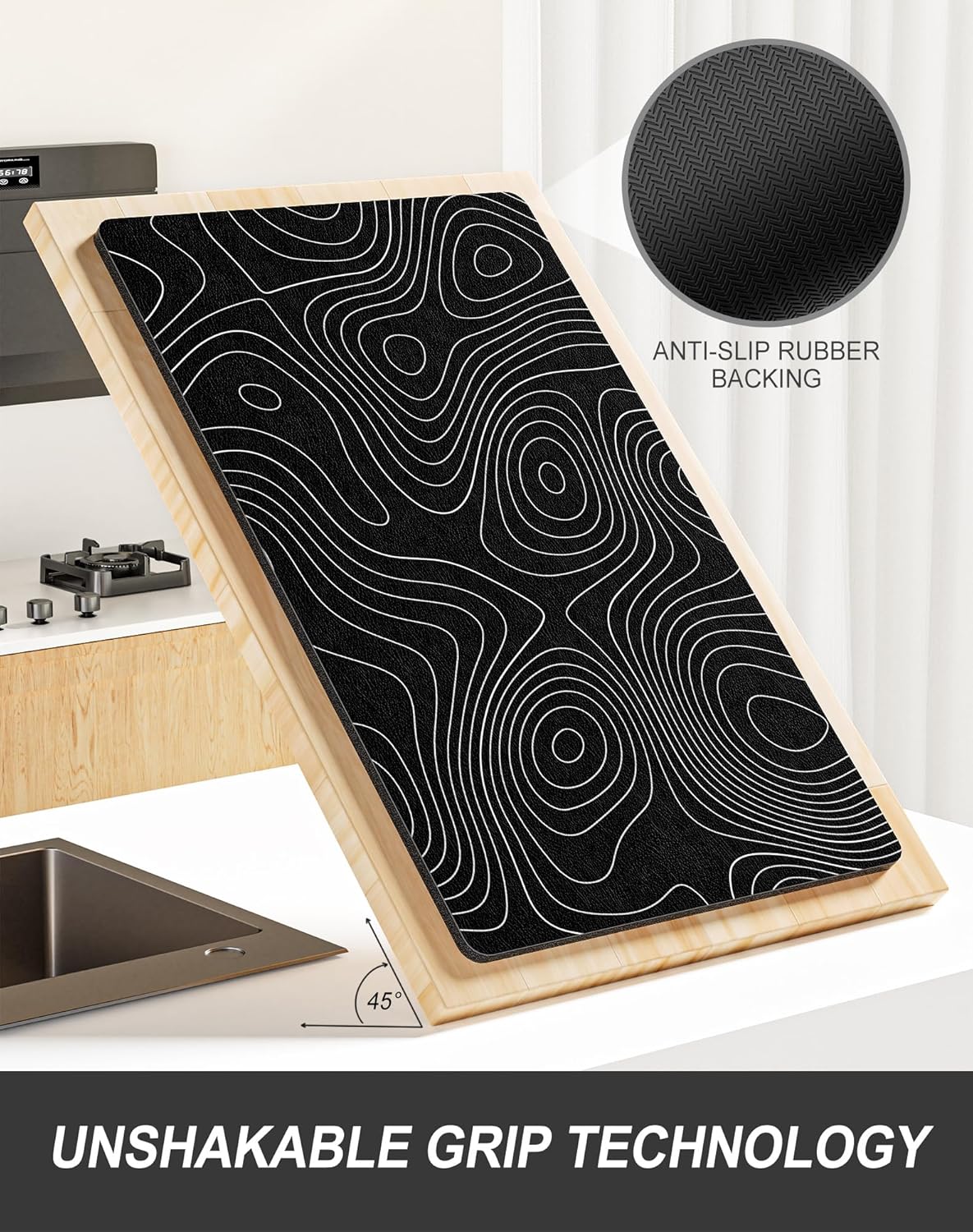 Rnivvi Dish Drying Mat for Kitchen Counter, XL 15 x 24" Cute Marble Super Absorbent Draining Pad, Non-Slip Heat Resistant Coffee Bar Mats for Coffee Machine Station Accessories, Line Art Dish Rack Pad