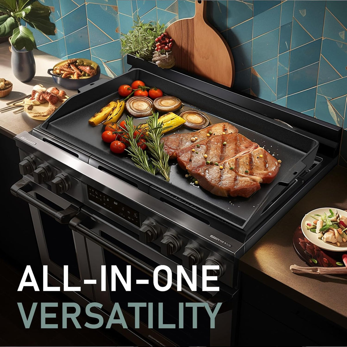 Utheer 23" x 16" Cast Iron Griddle for Gas Grill and Stove Top, Universal Flat Top Griddle with Pre-Seasoned Nonstick Coating, X-Shaped Reinforced Ridges, Perfect for Healthy Cooking, Parties, Camping
