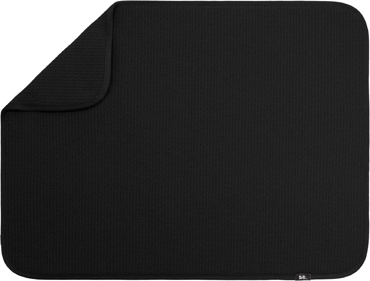 S&T INC. Dish Drying Mat XL, 18” x 24”, Absorbent Microfiber Kitchen Counter Mat, Dish Drying Pad for Dishes, Utensils, Pots and Pans, Extra Large, Black