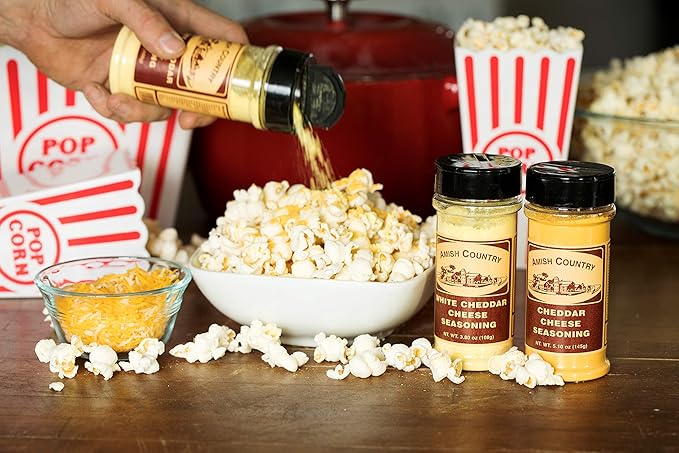 Amish Country Popcorn | Seasoning Variety Pack | Cheddar Cheese - 4.7 oz and White Cheddar Cheese - 3.8 oz Popcorn Seasoning | Old Fashioned, Non-GMO and Gluten Free