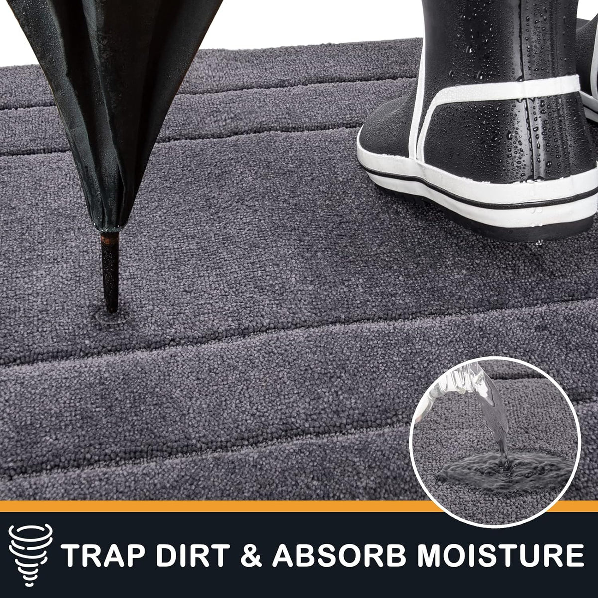 PURRUGS Dirt Trapping Door Mat 24" x 35.5", Non-Slip/Skid Machine Washable Entryway Rug, Dog Doormat, Super Absorbent Welcome Mat for Muddy Wet Shoes and Paws, Grey