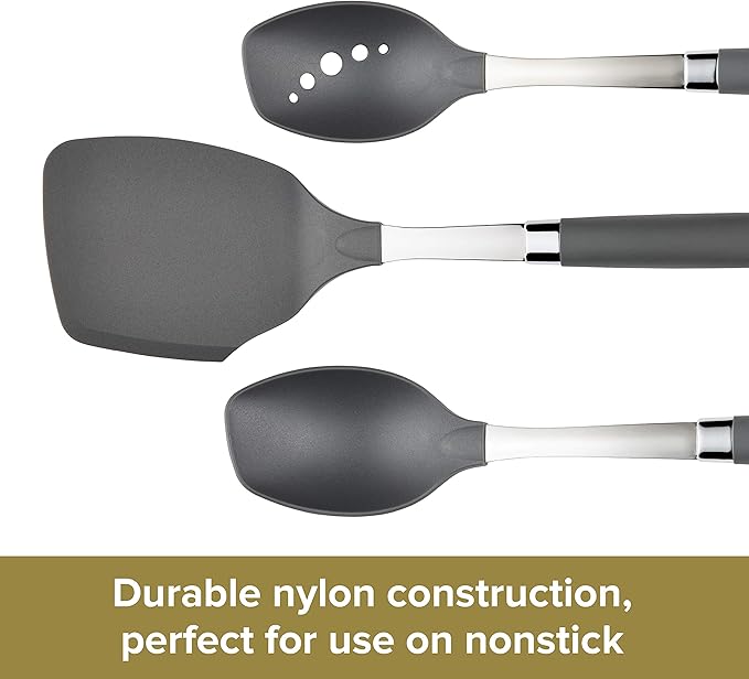 Anolon Gadgets Utensil Kitchen Pasta Cooking Tools Set, 3 Piece, Graphite Gray