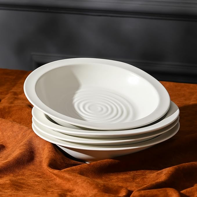 Stone Lain Orbit 24-Piece Dinnerware Set Stoneware, Plates and Bowls Set, Pasta Bowls, Microwave and Dishwasher Safe, Dish Set for 8, White