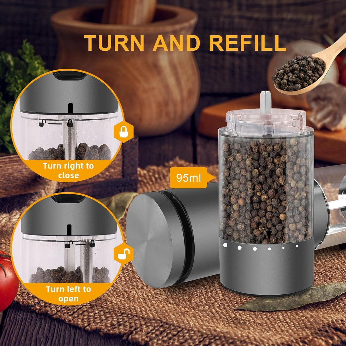 EIHO Electric Salt and Pepper Grinder Set USB Rechargeable, Upgraded External Adjustable Coarseness, Aluminum Alloy Automatic Salt and Pepper Shakers Mills with LED Light, House Warming Cooking Gifts
