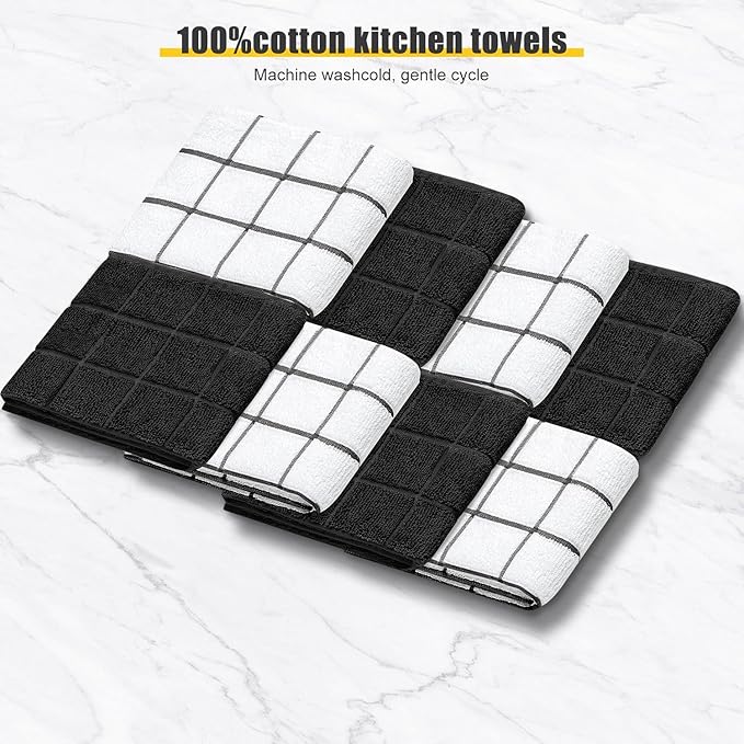 Oven Mitts Kitchen Towels Dishcloths with Pot Holders Sets 12PCS, Dish Towels Sets, Oven Gloves Pot Pads Heat Resistant 500 Degrees with Non-Slip Silicone Surface for Cooking Baking Grilling Black